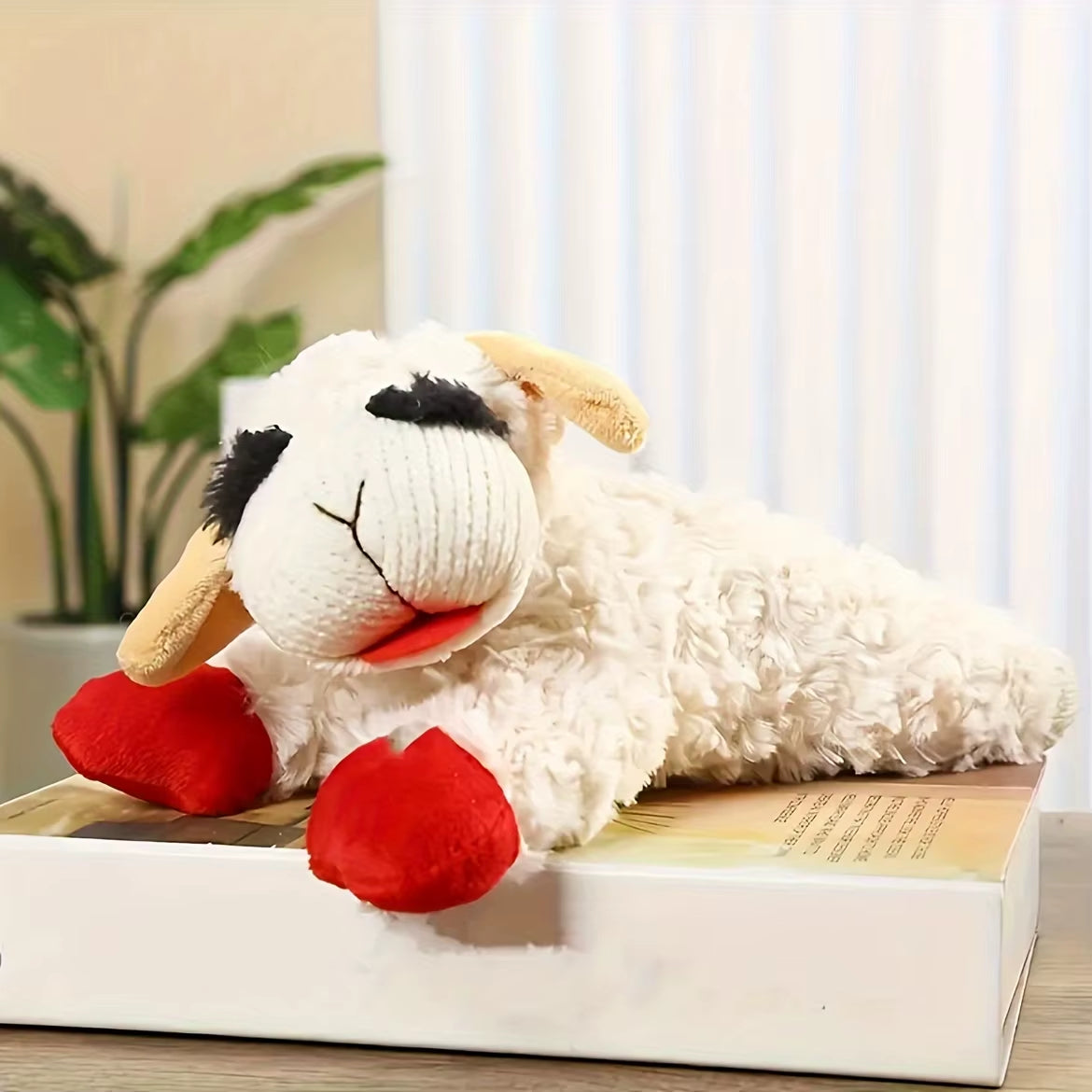 1Pc Lamb Chops, Adorable Lamb Shape Plush Toy-High Pitched Squeaker, Cat Dog Companion Plush Doll Pet Toy, Sounding Band Rattling Lamb Doll