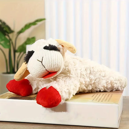1Pc Lamb Chops, Adorable Lamb Shape Plush Toy-High Pitched Squeaker, Cat Dog Companion Plush Doll Pet Toy, Sounding Band Rattling Lamb Doll