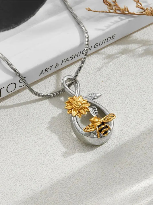 Infinity Symbol Memorial Ash Pendant - Stainless Steel Keepsake for Loved Ones and Pets with Bee and Floral Design
