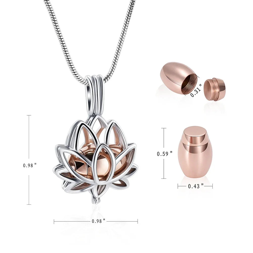 Stainless Steel Lotus Cremation Urn Pendant Jewelry Ash Memorial Keepsake Accessories Necklace Gold/Silver Color