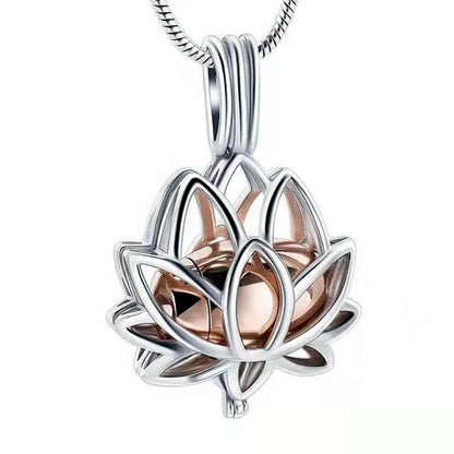 Stainless Steel Lotus Cremation Urn Pendant Jewelry Ash Memorial Keepsake Accessories Necklace Gold/Silver Color