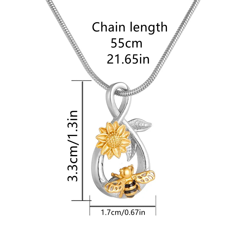 Infinity Symbol Memorial Ash Pendant - Stainless Steel Keepsake for Loved Ones and Pets with Bee and Floral Design
