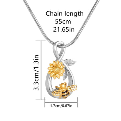 Infinity Symbol Memorial Ash Pendant - Stainless Steel Keepsake for Loved Ones and Pets with Bee and Floral Design