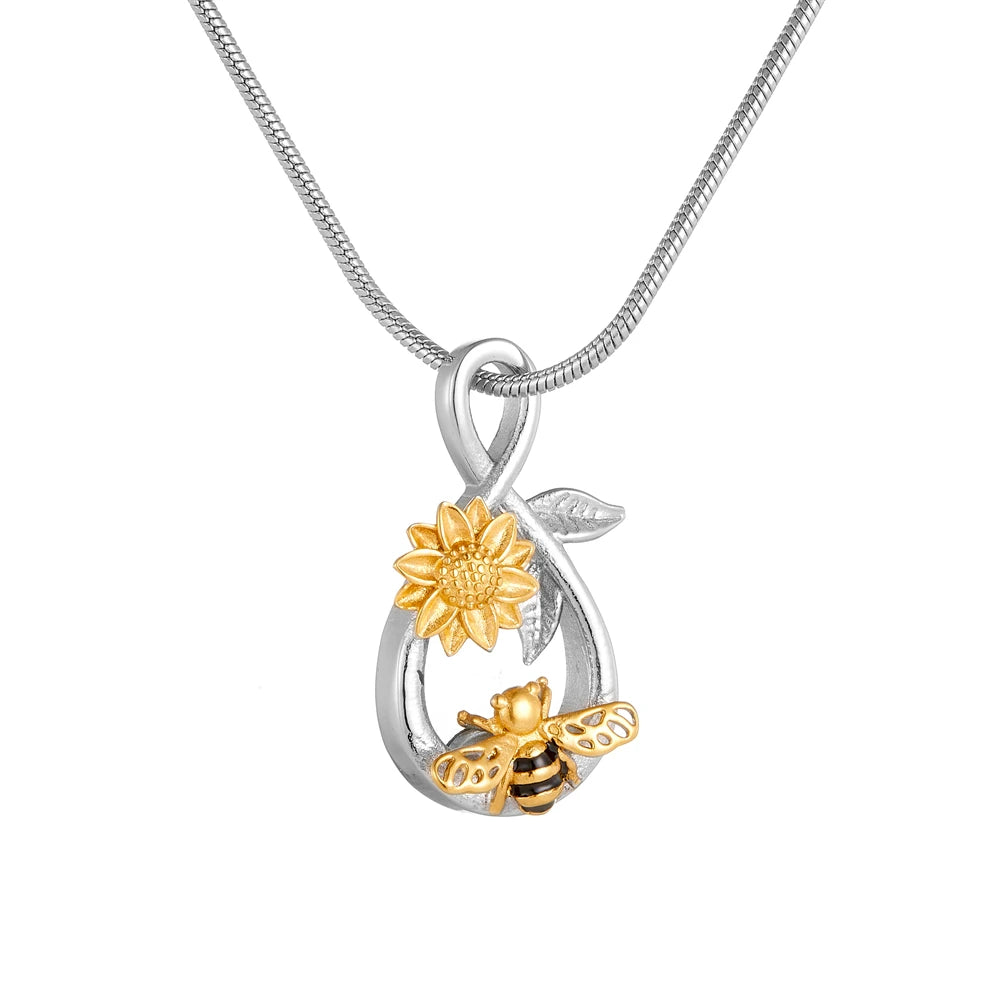 Infinity Symbol Memorial Ash Pendant - Stainless Steel Keepsake for Loved Ones and Pets with Bee and Floral Design